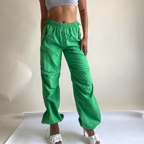 Kelly Green Cargo Parachute Pants - Picture 3 of 8